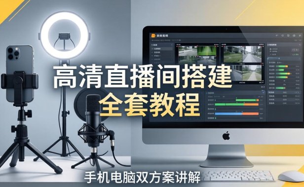 高清直播间搭建全套教程，手机电脑双方案讲解，设备选型调试多机位实操教学