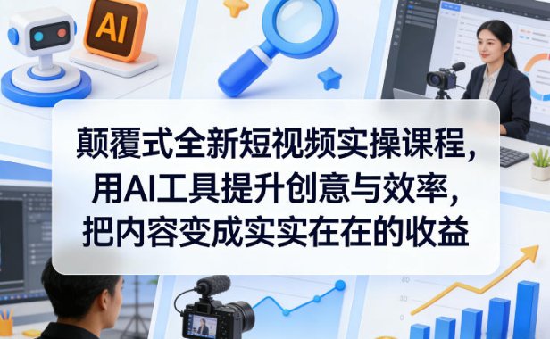 颠覆式全新短视频实操课程，用AI工具提升创意与效率，把内容变成实实在在的收益