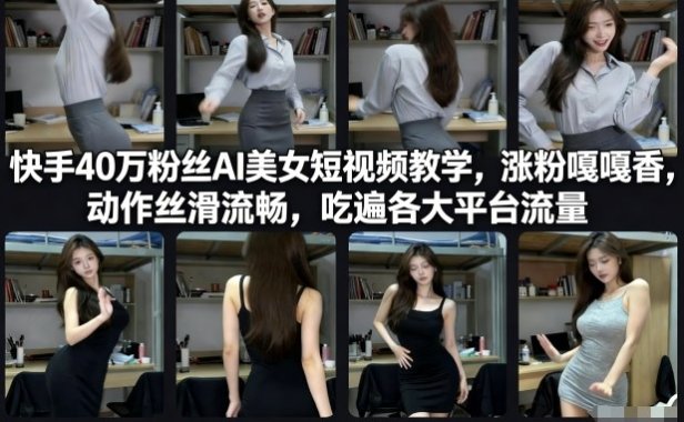 快手40万粉丝博主AI美女短视频教学,涨粉嘎嘎香,动作丝滑流畅,吃遍各大平台流量