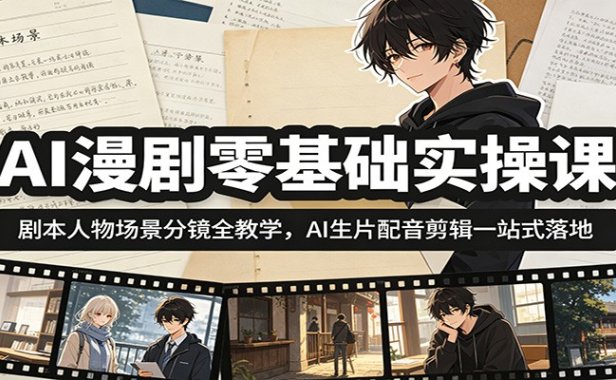 AI漫剧零基础实操课:剧本人物场景分镜全教学,AI生片配音剪辑一站式落地