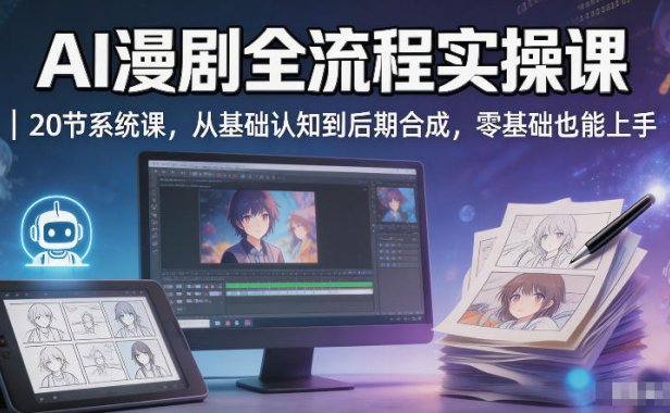 AI漫剧全流程实操课｜20节系统课，从基础认知到后期合成，零基础也能上手
