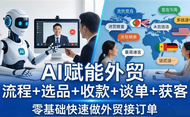 外贸+AI实战课：流程+选品+收款+谈单+获客，零基础快速做外贸接订单