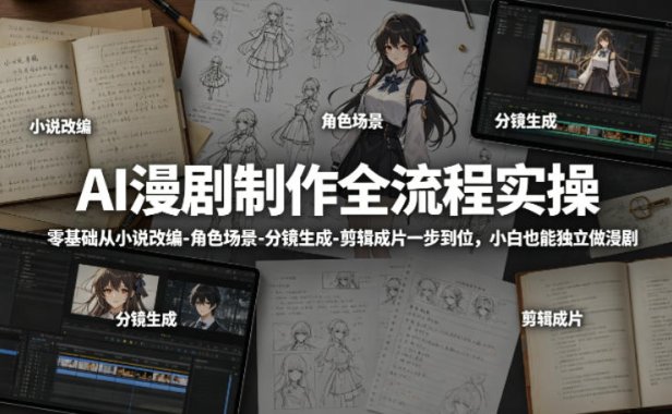 AI漫剧制作全流程实操，零基础从小说改编-角色场景-分镜生成-剪辑成片一步到位，小白也能独立做漫剧