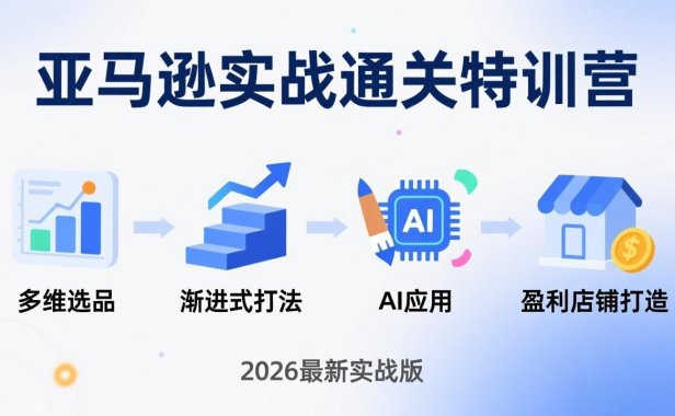 亚马逊实战通关特训营：2026年3月更新，多维选品+渐进式打法+AI应用，从0到1打造盈利店铺