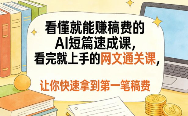 看懂就能賺稿费的AI短篇速成课，看完就上手的网文通关课，让你快速拿到第一笔稿费