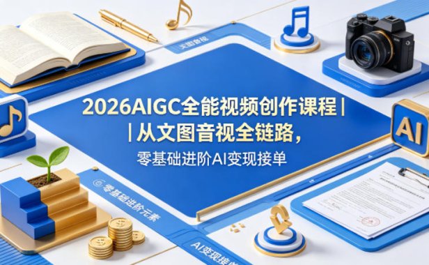 2026AIGC全能视频创作课程｜从文图音视全链路，零基础进阶AI变现接单