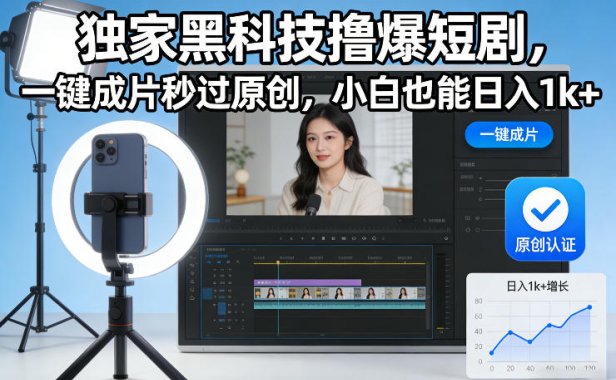 独家黑科技撸爆短剧,一键成片秒过原创,小白也能日入1k+【揭秘】