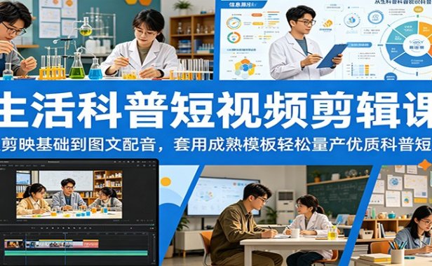 生活科普短视频剪辑课:从剪映基础到图文配音,套用成熟模板轻松量产优质科普短片