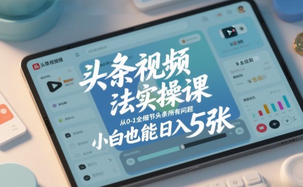 头条视频玩法实操课,从0-1全细节头条所有问题,小白也能日入5张