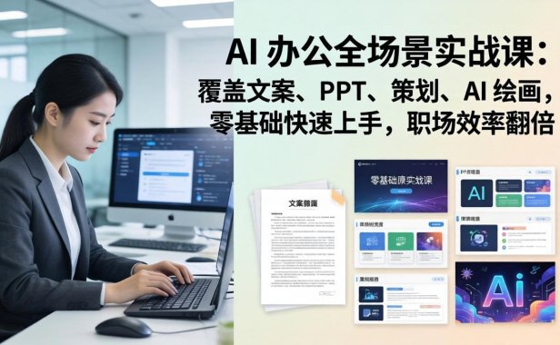AI 办公全场景实战课:覆盖文案、PPT、策划、AI 绘画,零基础快速上手,职场效率翻倍