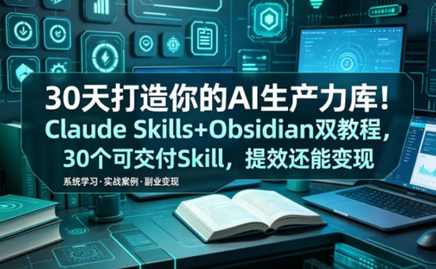 30天打造你的AI生产力库!Claude Skills+Obsidian 双教程,30 个可交付 Skill,提效还能变现