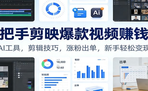 手把手剪映爆款视频赚钱课:AI工具,剪辑技巧,涨粉出单,新手轻松变现