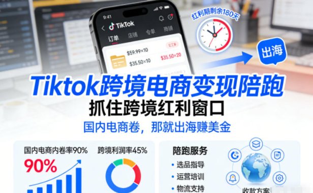 Tiktok跨境电商变现陪跑，抓住跨境红利窗口，国内电商卷，那就出海賺美金