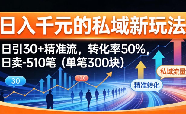日入千米的私域新玩法：日引30＋精准流，转化率50%，日卖5-10笔(单笔300米)