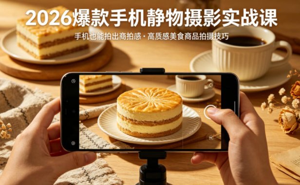 2026爆款手机静物摄影实战课,手机也能拍出商拍感,学会拍出高质感美食商品