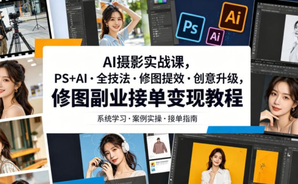 AI摄影实战课,PS+AI・全技法・修图提效・创意升级,修图副业接单变现教程