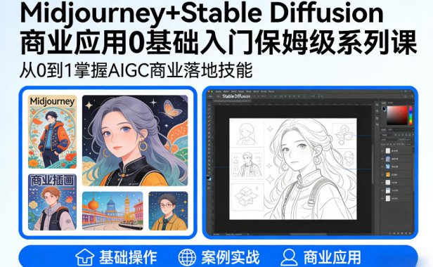 AIGC商业应用Midjourney+Stable Diffusion教程，0基础入门保姆级系列课