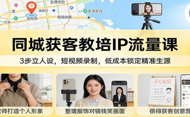 同城获客教培IP流量课：3步立人设，短视频录制，低成本锁定精准生源