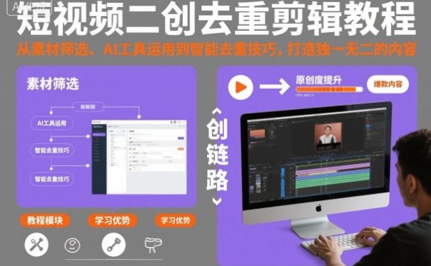 短视频二创去重剪辑教程,从素材筛选、AI工具运用到智能去重技巧,打造独一无二的内容