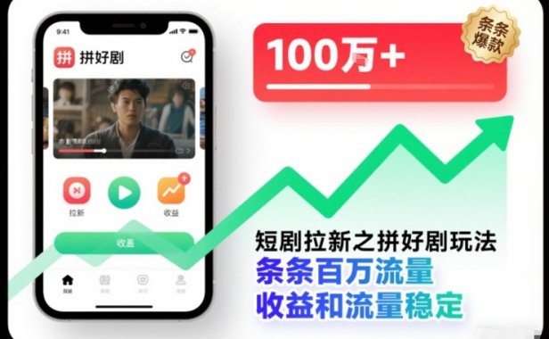 短剧拉新之拼好剧玩法，条条百万流量，收益和流量稳定