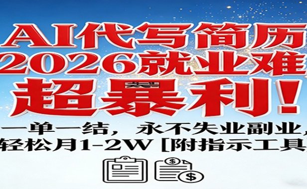 AI代写简历,2026就业难,超暴利!一单一结,永不失业副业,轻松月1-2W【附指令工具】