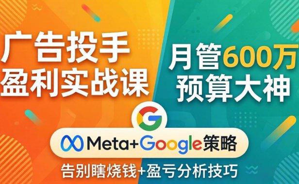 广告投手盈利实战课：月管600万预算大神，带你告别瞎烧钱，Meta+Google策略+盈亏分析