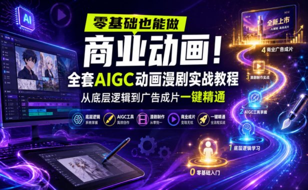 零基础也能做商业动画!全套AIGC动画漫剧实战教程,从底层逻辑到广告成片一键精通