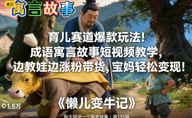 育儿赛道爆款玩法！成语寓言故事短视频教学，边教娃边涨粉带货，宝妈轻松变现！