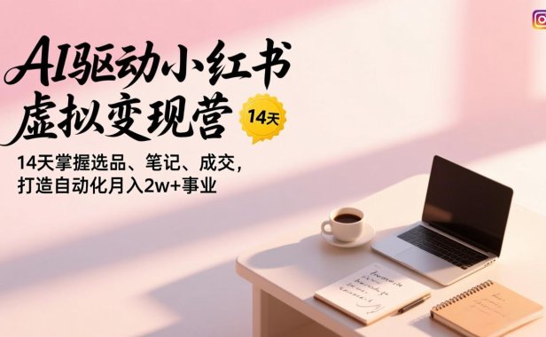 AI驱动小红书虚拟变现营，14天掌握选品、笔记、成交，打造自动化月入2w+事业