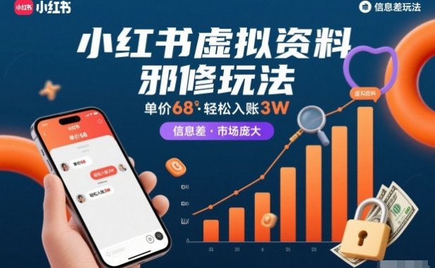 小红书虚拟资料邪修玩法，单价68，轻松入账3W，信息差玩法，市场庞大