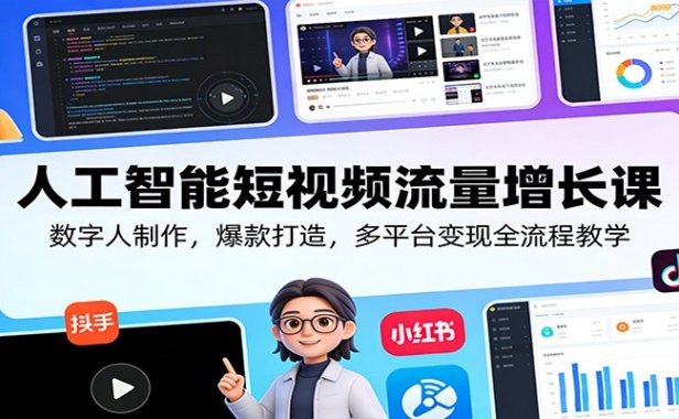 人工智能短视频流量增长课:数字人制作,爆款打造,多平台变现全流程教学