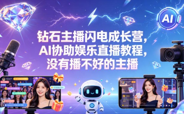 钻石主播闪电成长营,Al协助娱乐直播教程,没有播不好的主播