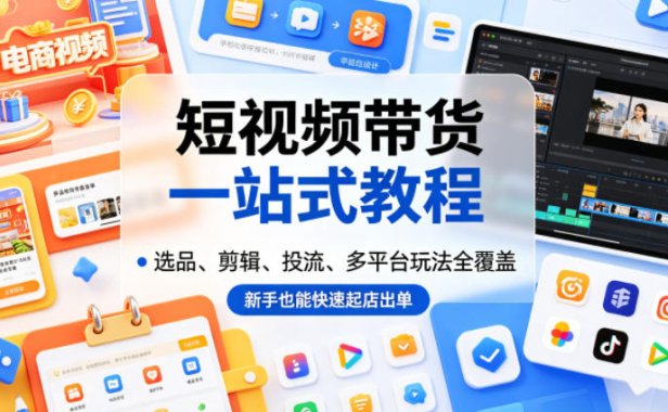 短视频带货一站式教程，选品、剪辑、投流、多平台玩法全覆盖，新手也能快速起店出单