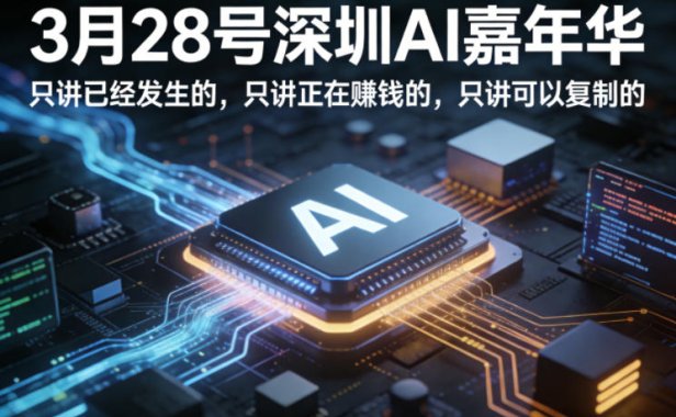3月28号深圳AI嘉年华，只讲已经发生的，只讲正在賺钱的，只讲可以复制的
