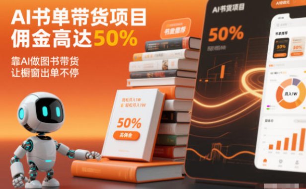 AI书单带货项目，佣金高达50%，靠AI做图书带货，让橱窗出单不停，轻松月入1W