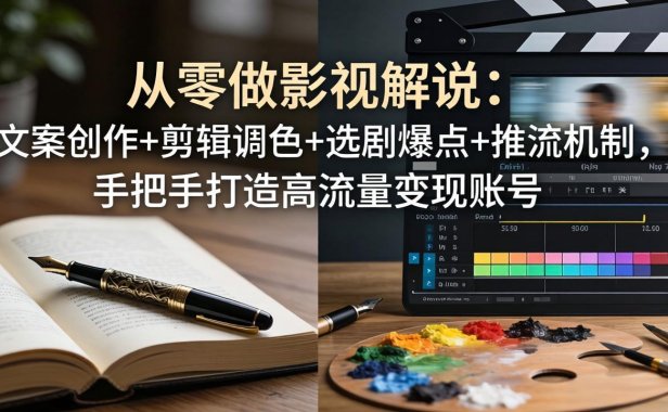 从零做影视解说:文案创作+剪辑调色+选剧爆点+推流机制,手把手打造高流量变现账号