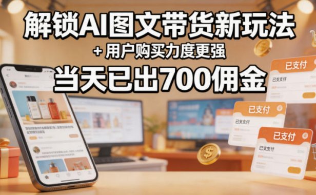 解锁ai图文带货新玩法+用户购买力度更强，当天已出700佣金，详细拆解