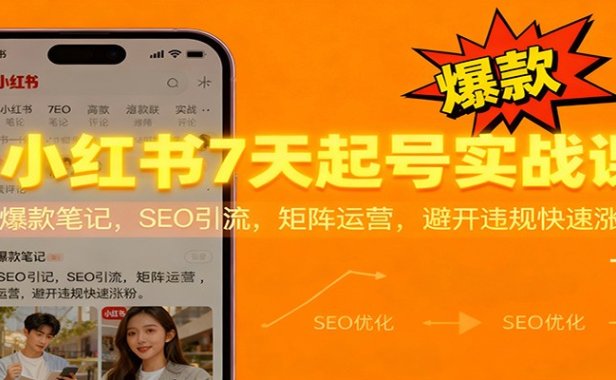 小红书7天起号实战课:爆款笔记,SEO引流,矩阵运营,避开违规快速涨粉