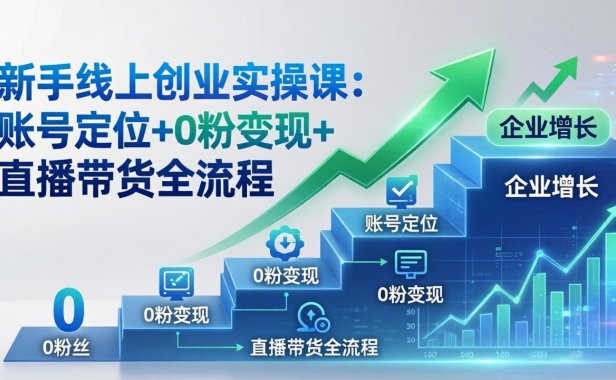 新手线上创业实操课：账号定位+0粉变现+直播带货全流程，企业用户增长一步到位