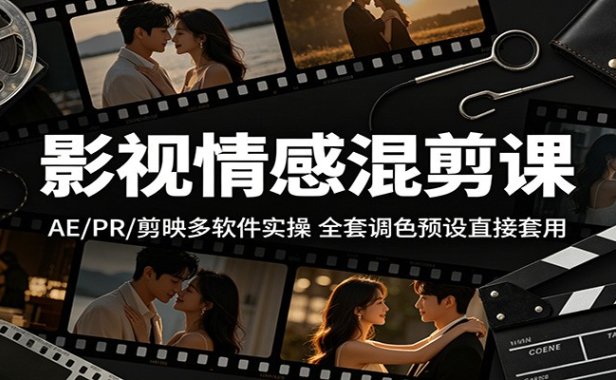 影视情感混剪课：AE/PR/剪映多软件实操，全套调色预设直接套用