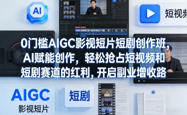 0门槛AIGC影视短片短剧创作班，AI赋能创作，轻松抢占短视频和短剧赛道的红利，开启副业增收路
