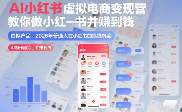 AI小红书虚拟电商变现营，教你做小红书并賺到钱，虚拟产品，2026年普通人在小红书的搞钱机会(完结)