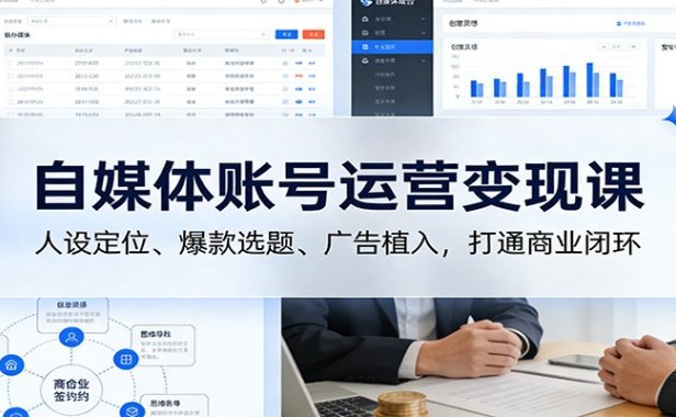 自媒体账号运营变现课:人设定位、爆款选题、广告植入,打通商业闭环