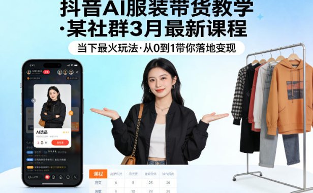 抖音AI服装带货教学，某社群3月最新课程，当下最火玩法，从0到1带你落地变现