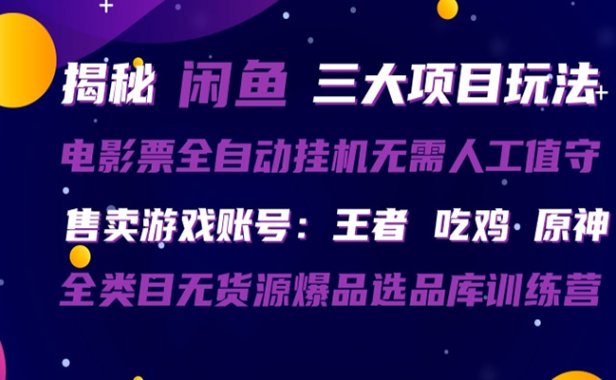 闲鱼三种玩法 全自动电影票 售卖游戏账号 爆品选品库训练营