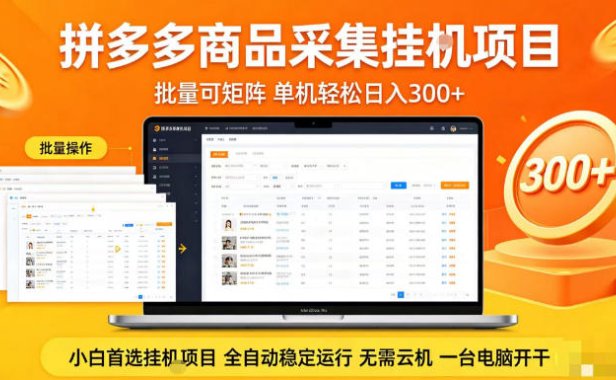 拼多多商品信息全自动采集项目,批量可矩阵,单机轻松日入300+,无需云机一台电脑开干【揭秘】