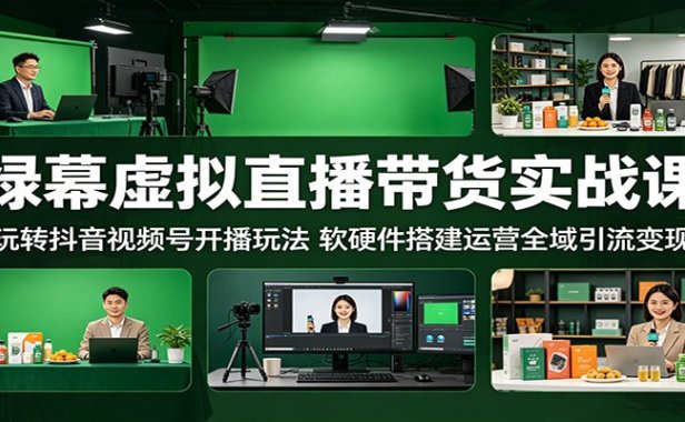 绿幕虚拟直播带货实战课:玩转抖音视频号开播玩法,软硬件搭建运营全域引流变现