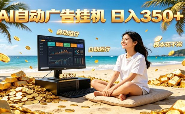AI自动广告挂机 日入350+ 真正做到躺赚式变现，根本花不完！