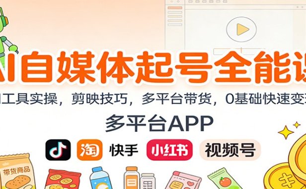 AI自媒体起号全能课：AI工具实操，剪映技巧，多平台带货，0基础快速变现