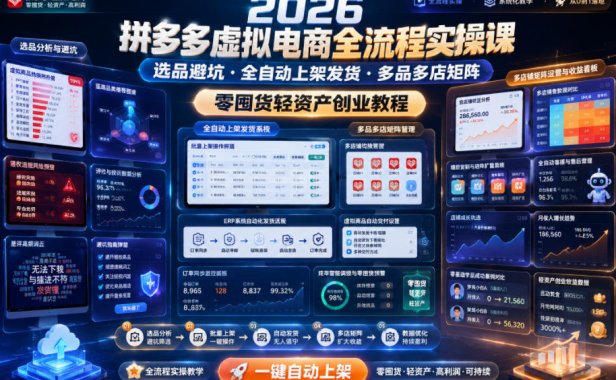 2026拼多多虚拟电商全流程实操课,选品避坑・全自动上架发货・多品多店矩阵,零囤货轻资产创业教程